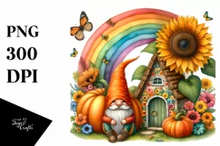 Gnome House with Large Pumpkin in Sunflower Field | Product Image 3