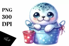 Cute Harp Seal Sitting Bucket Clipart Product Image 3