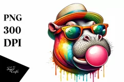 Hippo Portrait with Sunglasses Blowing Chewing Gum | Product Image 1