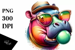 Hippo Portrait with Sunglasses Blowing Chewing Gum | Product Image 3