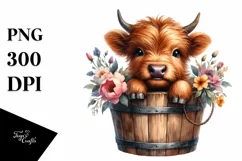 Cute Baby Highland Cow with Sunflower, Transparent PNG Product Image 1