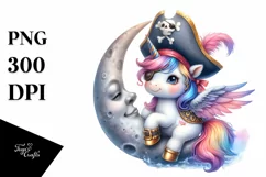 Baby Unicorn Pirate Moon Clipart Product Image 1