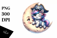 Baby Unicorn Pirate on Moon | Sublimation Clipart Product Image 1