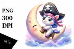 Baby Unicorn Pirate Moon Clipart Product Image 3