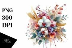 Colorful Abstract Bouquet with Orchid | Sublimation Clipart Product Image 3