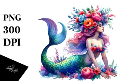 Funny Mermaid Drawing, Watercolor PNG Product Image 1