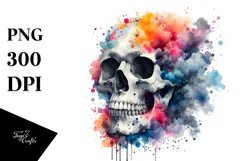 Colorful Skull Painting with Splashes PNG Product Image 1