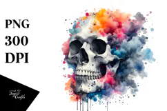 Skull Watercolor Painting with Splashes Made of Spring Product Image 1