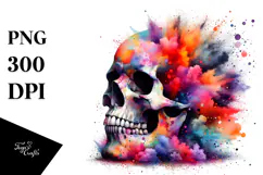 Colorful Skull Painting with Splashes PNG Product Image 1