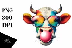 Cow Portrait with Sunglasses Blowing Chewing Gum | Product Image 3