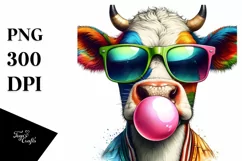 Cow Portrait with Sunglasses Blowing Chewing Gum | Product Image 3