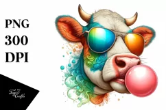 Cow Portrait with Sunglasses Blowing Chewing Gum | Product Image 3