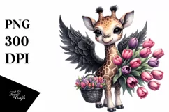 Gothic Baby Giraffe with Flower Basket | Clipart Product Image 3