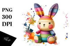 Colorful Wooden Bunny PNG Product Image 1