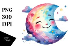 Simple Colorful Smiling Moon PNG Product Image 1