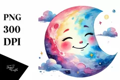 Simple Colorful Smiling Moon PNG Product Image 1
