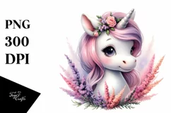 Cute Baby Unicorn with Heather | Sublimation | Clipart Product Image 1