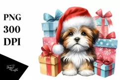 Expressive Baby Watercolor Havanese, Winter Outfit PNG Product Image 3