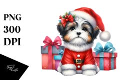 Expressive Baby Watercolor Havanese, Winter Outfit PNG Product Image 3