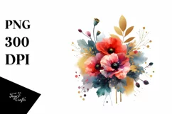 Colorful Abstract Watercolor Bouquet with Gold Foil Product Image 1