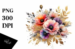 Colorful Abstract Watercolor Bouquet with Gold Foil Product Image 3