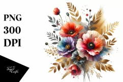 Colorful Abstract Bouquet with Poppy | Sublimation Clipart Product Image 1