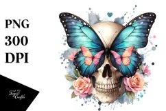 Grungy Butterfly Skull PNG Product Image 1