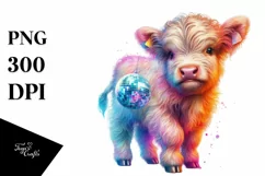 Baby Highland Cow with Disco, Transparent PNG Product Image 3