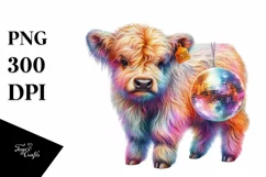 Baby Highland Cow with Disco, Transparent PNG Product Image 3