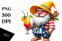 Gnome Beach Wear Yellow Hat USA Colors Cocktail Clipart Product Image 1
