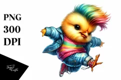 Cute Baby Chicken Jumping with Jeans PNG Product Image 1