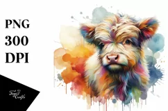 Baby Highland Cow with Abstract Background, High-Res PNG Product Image 3