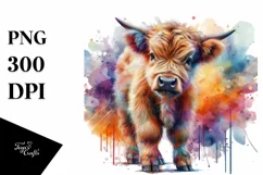 Baby Highland Cow with Abstract Background, High-Res PNG Product Image 3