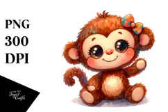 Vibrant Watercolor Cute Baby Old Plush Monkey Product Image 1