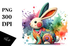 Colorful Wooden Bunny PNG Product Image 1