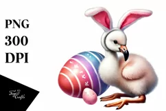 Baby Flamingo with Bunny Ears PNG Product Image 1