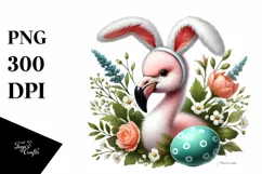 Baby Flamingo with Bunny Ears PNG Product Image 1