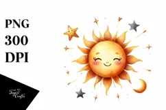 Cute Sun in Watercolor PNG Product Image 1