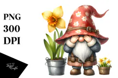 Cute Gnome with Narcissus in a Bucket, Transparent PNG Product Image 1