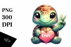 Funny Cute Turtle Portrait Love Sign | Sublimation Clipart Product Image 3