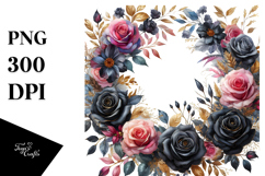 Floral Frame with Black Roses and Gold Insertions Product Image 1
