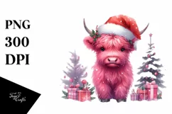Cute Pink Highland Cow PNG Product Image 1