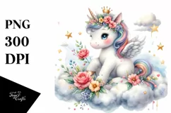 Cute Baby Unicorn Cloud Flowers | Sublimation | Clipart Product Image 1