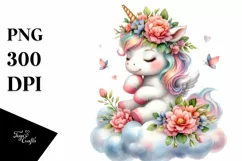 Cute Baby Unicorn Cloud Flowers | Sublimation | Clipart Product Image 1