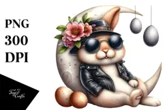 Goofy Bunny on Half Moon with Sunglasses PNG Product Image 1