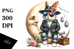 Goofy Bunny on Half Moon with Sunglasses PNG Product Image 1