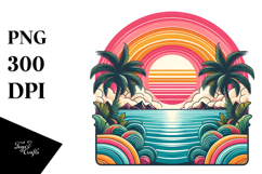 Retro Tropical Rainbow Sunset PNG Product Image 1