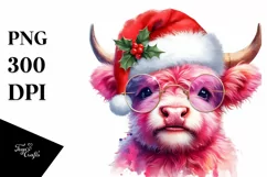 Excited Winter Highland Cow, PNG Product Image 1