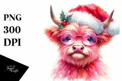 Excited Winter Highland Cow, PNG Product Image 1
