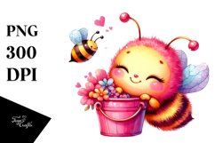 Cute Baby Bee with Bubbly Bucket PNG Product Image 1